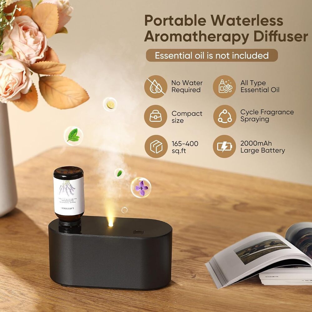 NEW Black Waterless Essential Oil Diffuser Aromatherapy Portable Battery or Plug - Picture 3 of 14